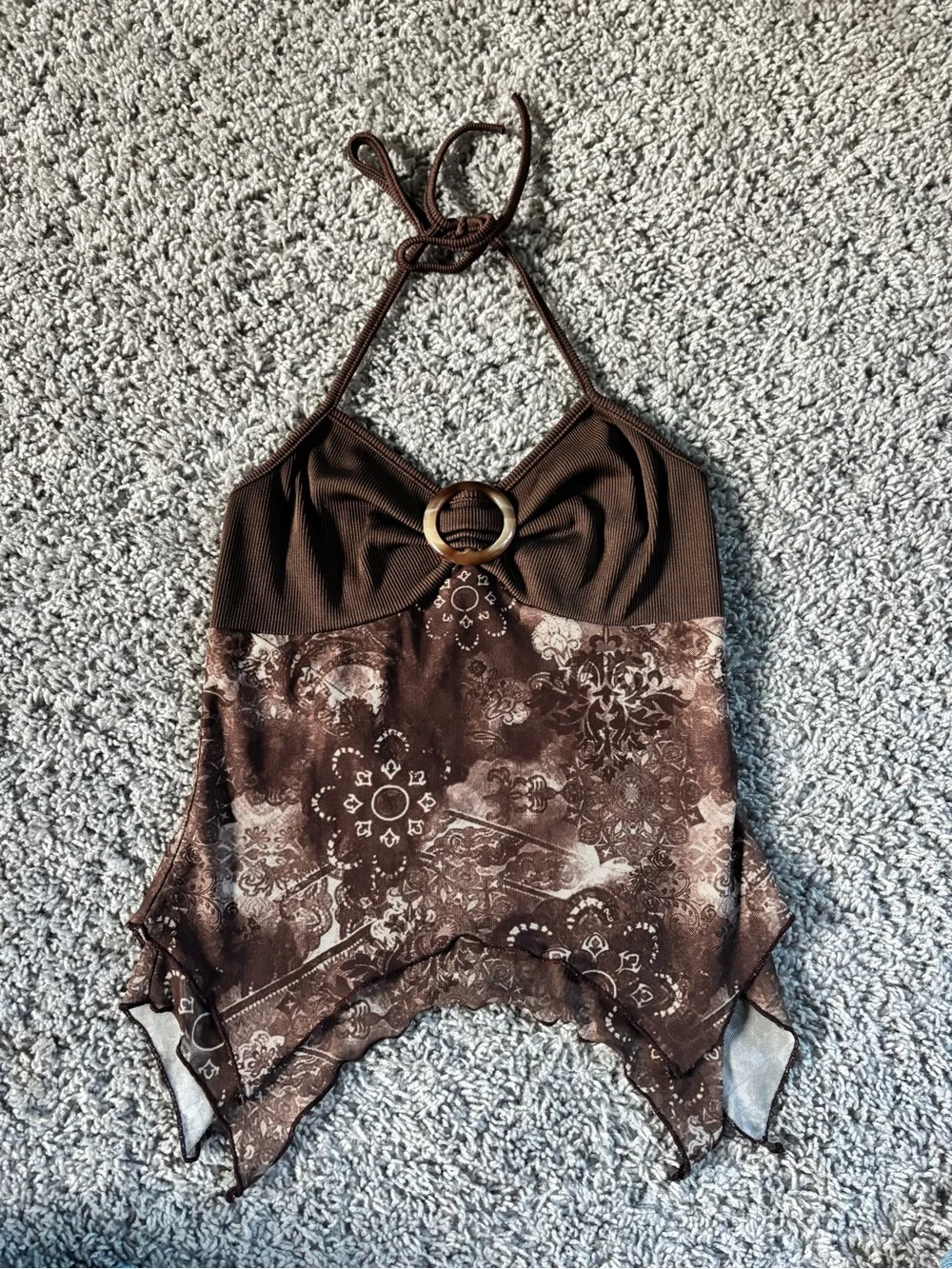 Brown Halter Top with Mesh